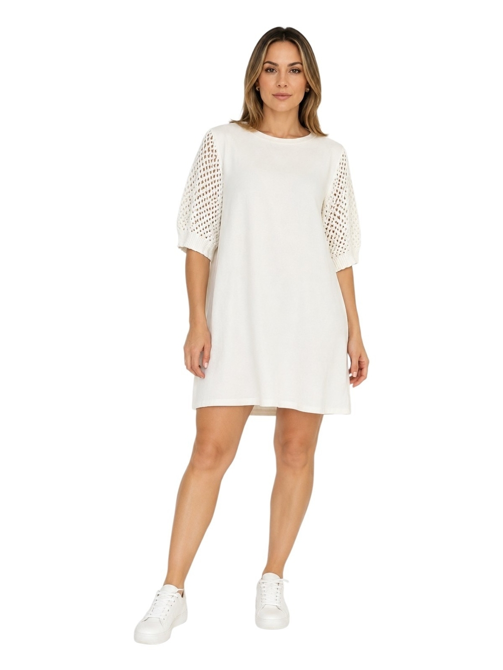 ZARA Trafaluc White Knit Sleeve Sweatshirt Dress | Size S.